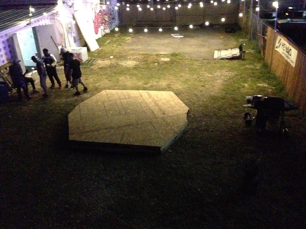 Pallet event stage decked with plywood