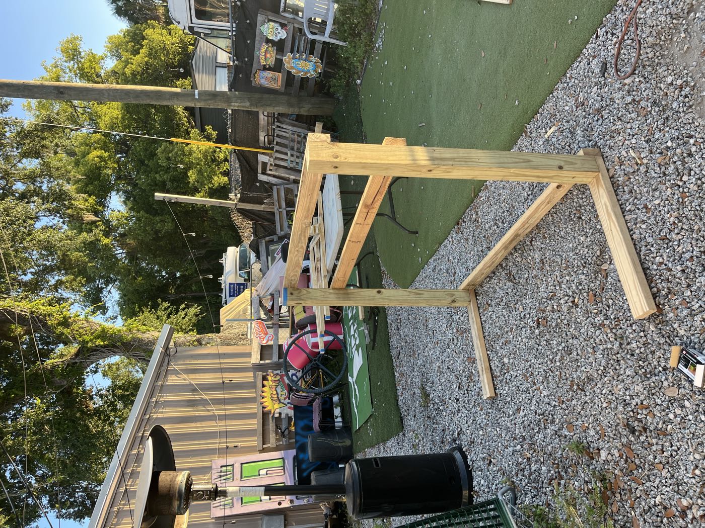 The booth frame standing upright for the first time