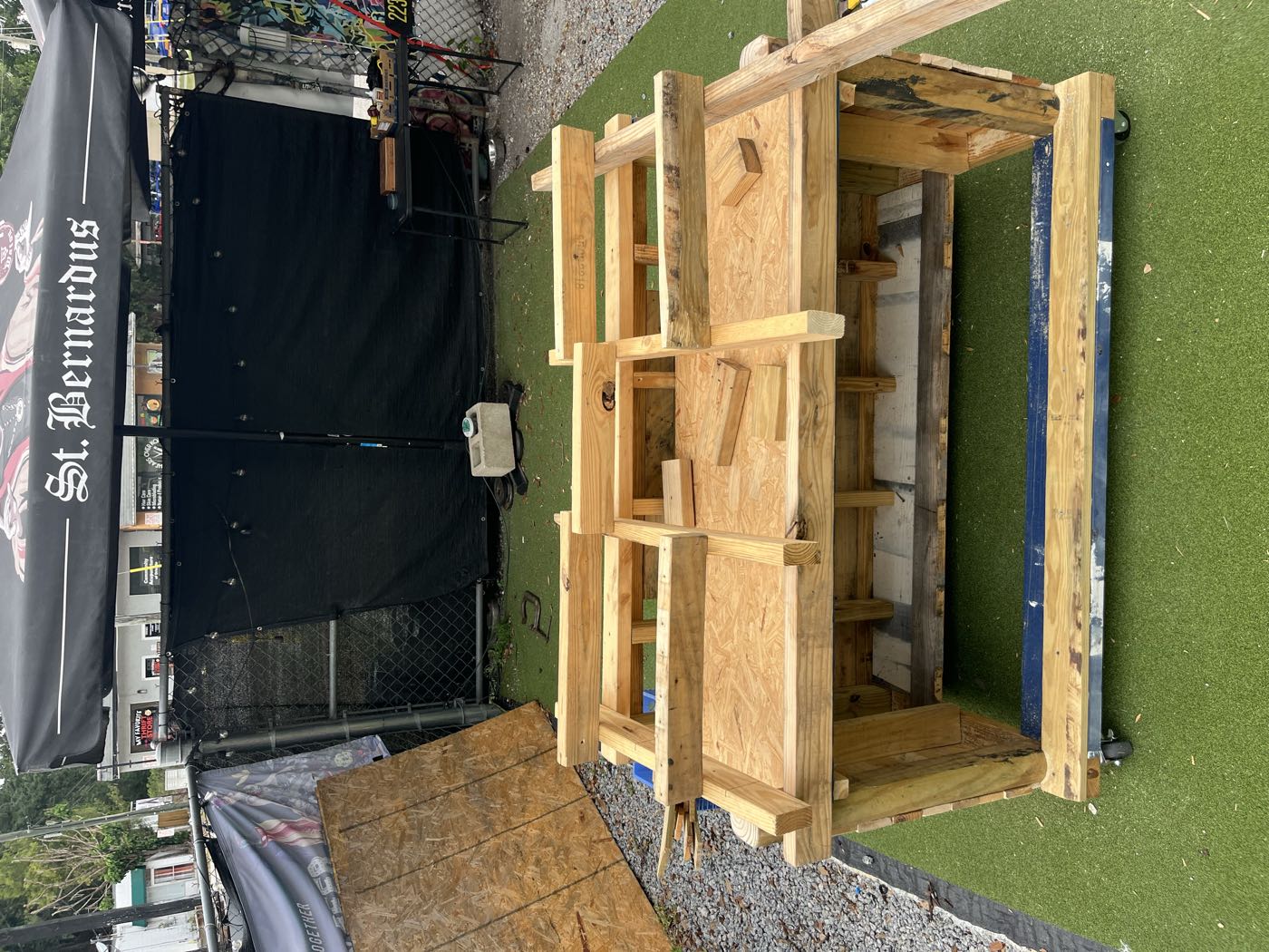 The tabletop frame under construction with blocking visible